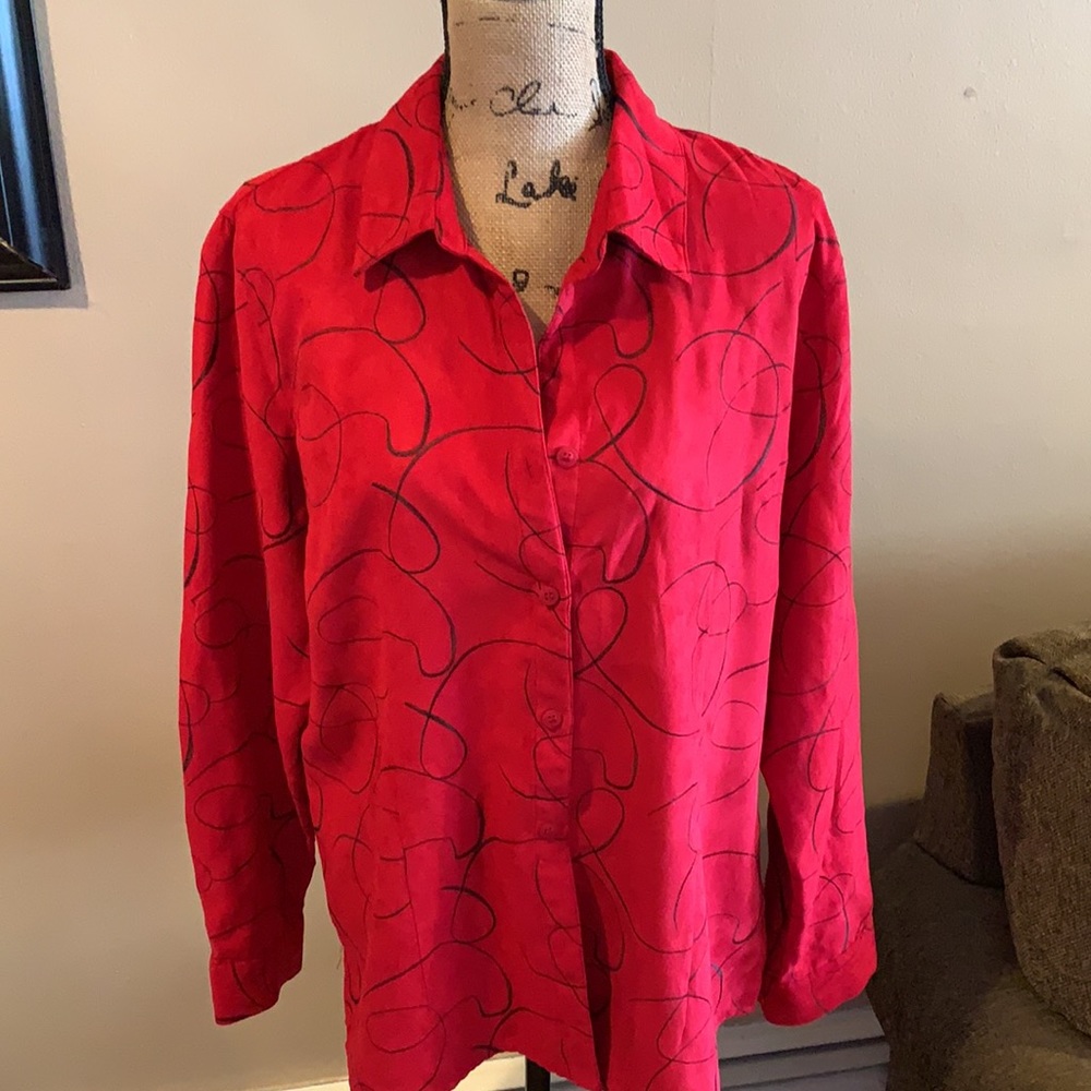 Sag Harbor Large Red Button Down Blouse Euc - image 4